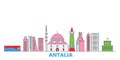 Turkey, Antalia line cityscape, flat vector. Travel city landmark, oultine illustration, line world icons