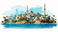 Turkey Antalya Adrasan Deniz Cartoon Vector Illustration
