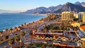 Turkey, Antalya. Sunny morning on the eighth floor. View from the hotel room. Royalty Free Stock Photo