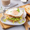 Turkey bagel breakfast sandwich with lettuce and fried egg Royalty Free Stock Photo