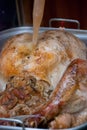 Basting a Thanksgiving Day Turkey Royalty Free Stock Photo