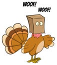 Turkey Bird Cartoon Character Hiding Under A Bag Barks