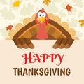 Turkey Bird Cartoon Mascot Character Holding A Happy Thanksgiving Sign. Royalty Free Stock Photo