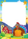 Turkey bird holding pumpkin frame 2