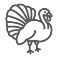 Turkey bird line icon, animal and farm, poultry sign, vector graphics, a linear pattern on a white background. Royalty Free Stock Photo