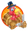 Turkey Bird in Pilgrims Hat Holding Knife and Fork