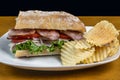 Turkey with  blt on ciabatta bread, and a side of chips Royalty Free Stock Photo