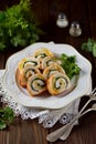 Turkey breast roll with couscous and spinach. Healthy food. Royalty Free Stock Photo