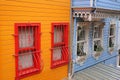 Turkey building exterior. Colorful walls, and windows.