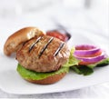 Turkey burger on bun with lettuce and fixings Royalty Free Stock Photo