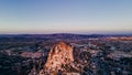 Turkey. Cappadocia. aerial View on rock-castle of Uchisar castle at a sunset Royalty Free Stock Photo