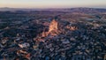 Turkey. Cappadocia. aerial View on rock-castle of Uchisar castle at a sunset Royalty Free Stock Photo