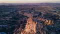 Turkey. Cappadocia. aerial View on rock-castle of Uchisar castle at a sunset Royalty Free Stock Photo
