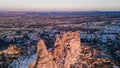 Turkey. Cappadocia. aerial View on rock-castle of Uchisar castle at a sunset Royalty Free Stock Photo