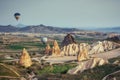 Turkey Cappadocia beautiful balloons flight stone landscape amaz Royalty Free Stock Photo