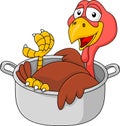 Turkey cartoon in the saucepan