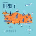 Turkey cartoon travel map illustration Royalty Free Stock Photo