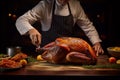 Turkey carving demonstration by a skilled chef Royalty Free Stock Photo