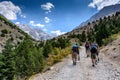 Turkey, Chamard - August 3, 2019: Tourists walk along the road through the mountain landscape in the Turkish national