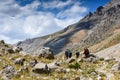 Turkey, Chamard - August 3, 2019: Tourists walk along the road through the mountain landscape in the Turkish national