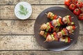 Turkey or chicken meat shish kebab skewers with tzatziki