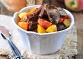 Turkey (chicken) stewed liver in a dry white wine with pumpkin, apple and cinnamon sticks