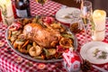 Turkey on CHristmas decorated table Royalty Free Stock Photo