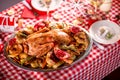 Turkey on CHristmas decorated table Royalty Free Stock Photo