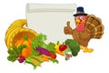Turkey Cornucopia Thanksgiving Cartoon Scroll Royalty Free Stock Photo