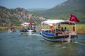 TURKEY, DALYAN, MUGLA - JULY 19, 2014: Touristic River Boats wit