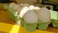 Turkey eggs put in a box. Organic fresh eggs. Homemakers' Market. Farmers' produce for sale