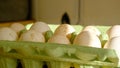 Turkey eggs put in a box. Organic fresh eggs. Homemakers' Market. Farmers' produce for sale