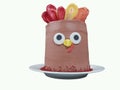 Turkey face on a cake ,isolated in white background