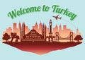 Turkey famous landmark silhouette style on float island,travel and tourism