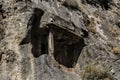 Turkey, Fethiye, Lycian tomb on the rocks above the city