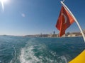 Turkey flag in Bosphorus at the turkish ship vapur