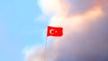 Turkey flag close-up on a background of forest fire smoke clouds. Selective focus. Royalty Free Stock Photo