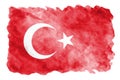 Turkey flag is depicted in liquid watercolor style isolated on white background Royalty Free Stock Photo