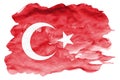 Turkey flag is depicted in liquid watercolor style isolated on white background Royalty Free Stock Photo