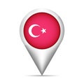 Turkey flag map pointer with shadow. Vector illustration Royalty Free Stock Photo