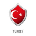 Turkey flag on metal shiny shield illustration.