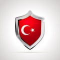 Turkey flag projected as a glossy shield on a white background Royalty Free Stock Photo