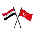 Turkey flag with Syria flag Crossed. Two table flags means Diplomatic relations between Syria and Turkey. Syrian and Turkish