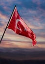 Turkey flag, Turkish flag waving on sky at dusk Royalty Free Stock Photo