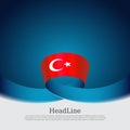 Turkey flag with wavy ribbon on a blue white background. Background with flag of turkey. Turkish national poster. Vector design