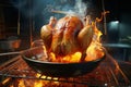 Turkey fryer setup with a whole turkey immersed Royalty Free Stock Photo