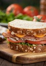 Turkey and ham sandwich on whole grain bread Royalty Free Stock Photo