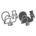 Turkey with a hat line and solid icon, Thanksgiving Day concept, Thanksgiving Bird sign on white background, Pilgrim Royalty Free Stock Photo