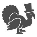 Turkey with a hat solid icon, Thanksgiving Day concept, Thanksgiving Bird sign on white background, Pilgrim Turkey Bird Royalty Free Stock Photo