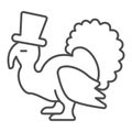 Turkey with a hat thin line icon, Thanksgiving Day concept, Thanksgiving Bird sign on white background, Pilgrim Turkey Royalty Free Stock Photo
